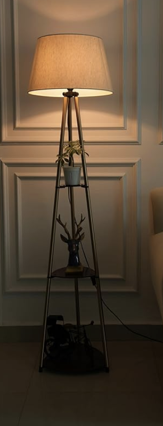 Screenshot 2026-07-21 at 5.08.53 PM Divine Trends 3 Shelves Floor Lamp Brass Antique Finish 5 Feet Height with 16” Diameter Off White Shade for Living Room, Bedroom, Home Decoration | Led Bulb Included - Pack of 1 - Image 3