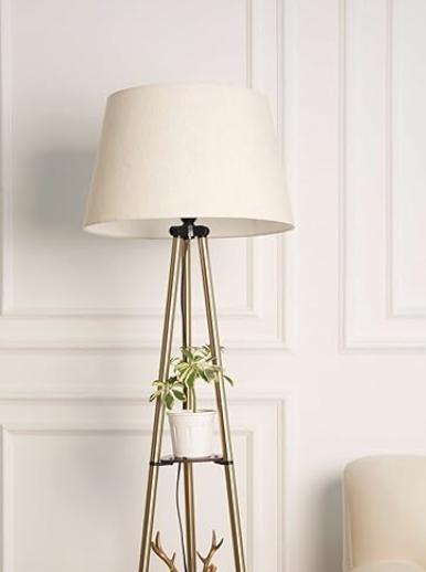 Screenshot 2026-07-21 at 5.10.15 PM Divine Trends 3 Shelves Floor Lamp Brass Antique Finish 5 Feet Height with 16” Diameter Off White Shade for Living Room, Bedroom, Home Decoration | Led Bulb Included - Pack of 1