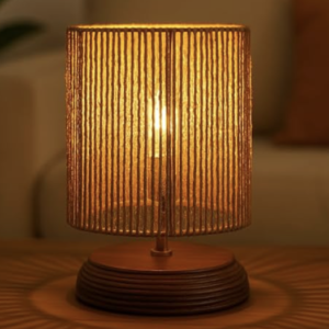 Home Ikari Homes Wood Boho Raffia Incandescent Table Lamp I Night Lamp for Bedroom Bedside & Center Table Lamp for Restaurant I Office Desk Lamp I I Home Decor Items I Size 21.5 x 12.9 cm